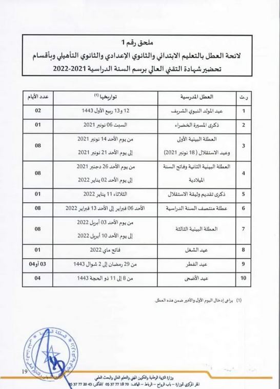 وزارة التربية الوطنية تنشر لائحة العطل المدرسية لموسم 2021 ـ 2022 وزارة التربية الوطنية تنشر لائحة العطل المدرسية لموسم 2021 ـ 2022