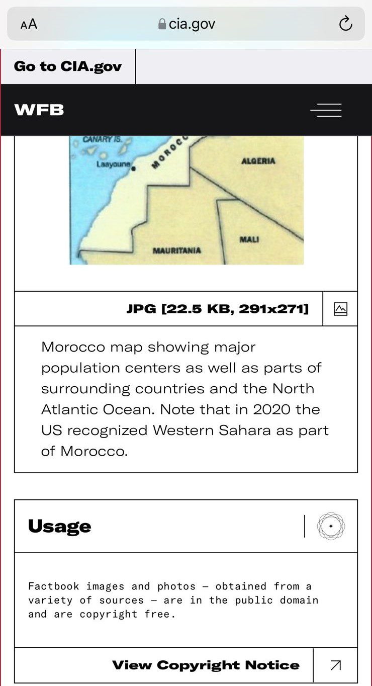 وكالة الاستخبارات الأمريكية CIA تنشر خريطة المغرب كاملة على موقعها الرسمي (صورة) وكالة الاستخبارات الأمريكية CIA تنشر خريطة المغرب كاملة على موقعها الرسمي (صورة)