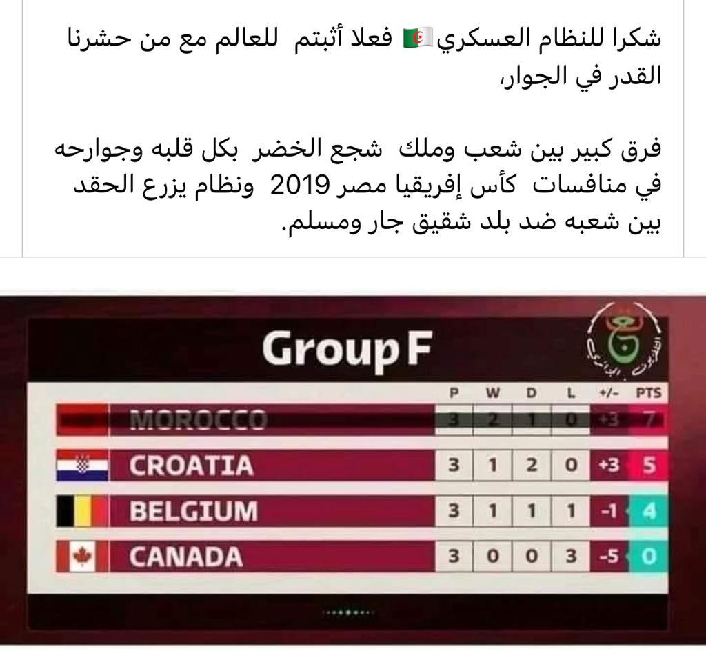 مونديال قطر 2022.. انتصار المنتخب الوطني المغربي يؤجج سعار الماكينة الإعلامية الجزائرية (صورة) مونديال قطر 2022.. انتصار المنتخب الوطني المغربي يؤجج سعار الماكينة الإعلامية الجزائرية (صورة)