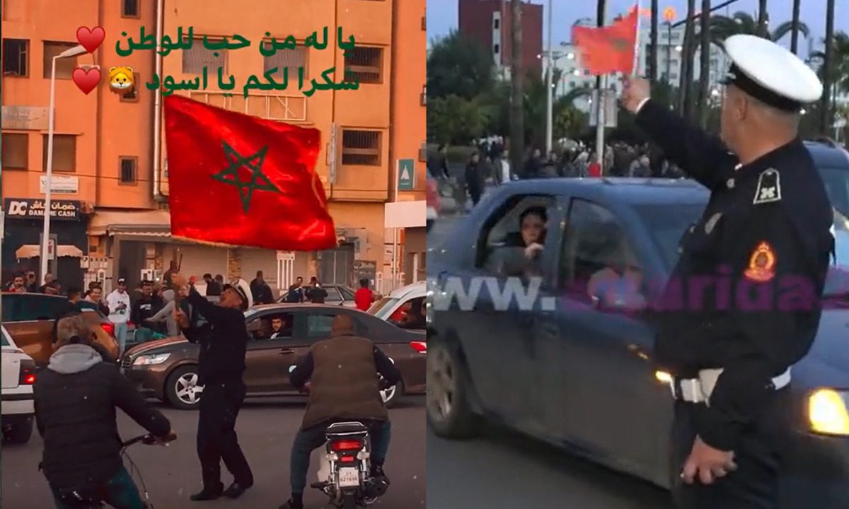 بطريقتها الخاصة وفي عز ضغط العمل.. عناصر الشرطة المغربية تشارك فرحة نصر الأسود برفع العلم الوطني أثناء تنظيمها لحركة المرور (فيديو) 1 شرطة