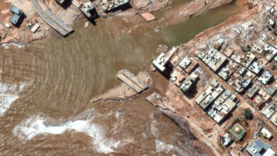 A satellite image shows a coastal road washed away in the floods, in the aftermath of the floods in Derna
