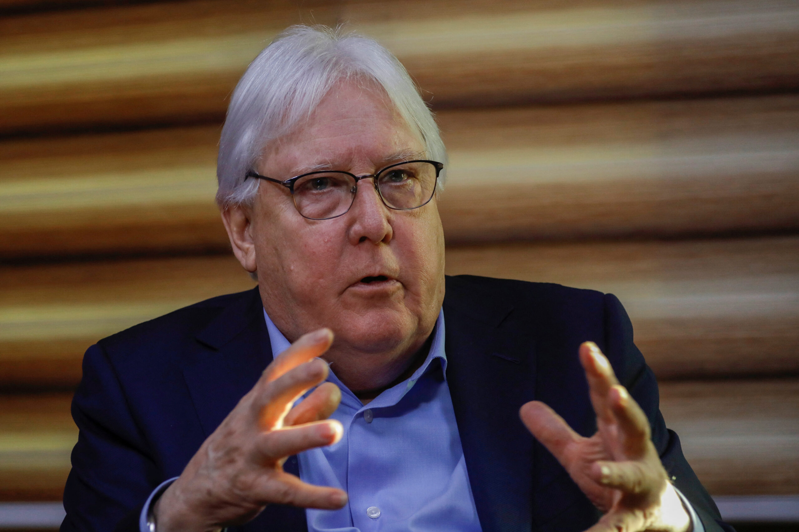 FILE PHOTO: Martin Griffiths, the Under Secretary General for Humanitarian Affairs and Emergency Relief Coordinator, speaks during an interview with Reuters in Kabul